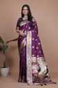 Fabric: Premium Banarasi Silk Color: Royal Purple with Multicolor Pallu Saree Length: 5.5 meters | Blouse Piece: 08 meters