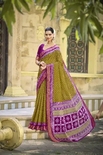 ZALAK SAREE                 Fabric :- Pure Mulmul  Cotton  Saree Length:-5.4 mtr  Blouse Length :-0.9 mtr(unstitched )  Colour:-7
