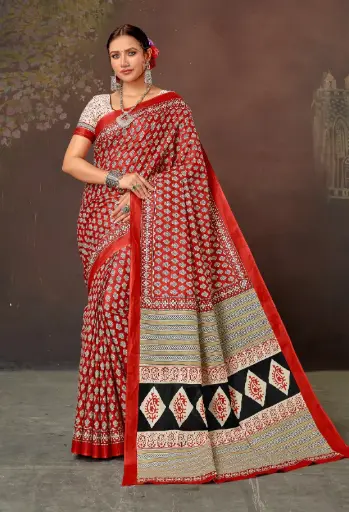 BAGRU PARI VOL                 🧵 Fabric :- PURE Heavy MUL MUL Cotton  printed saree...  (Saree cut 5.4 mtr / 0.8 mtr Blouse)
